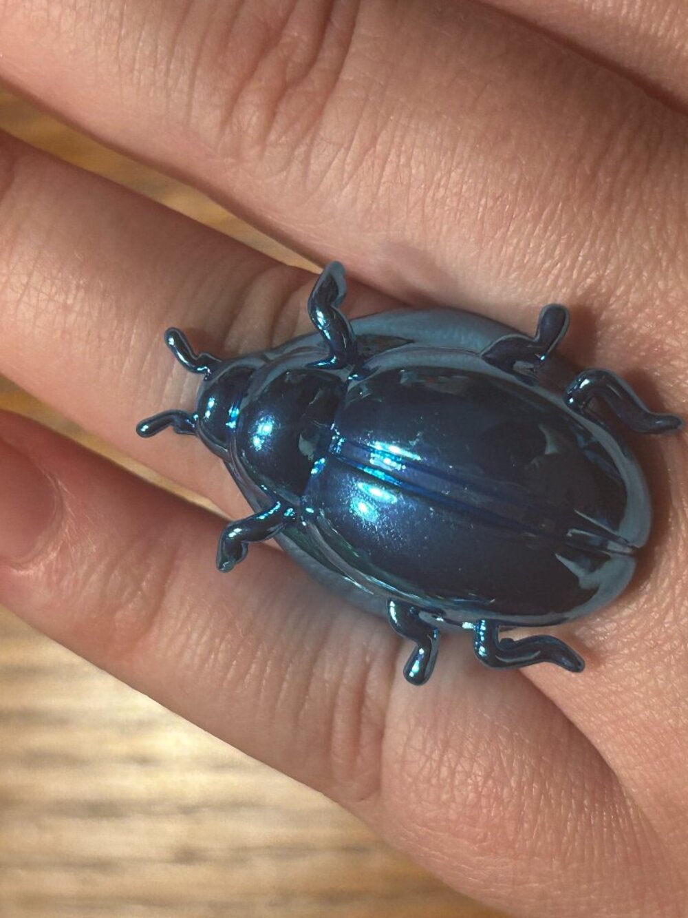 Metallic Blue Metal Bug Ring - Size 7.5